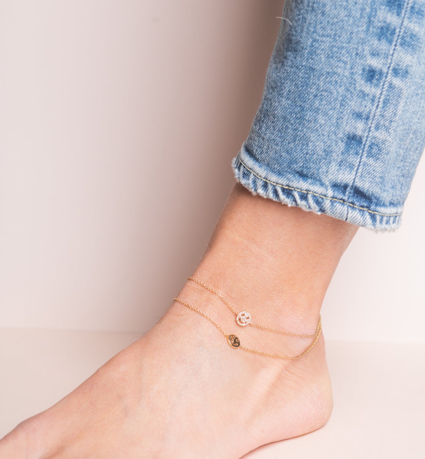 Smiley Face Anklet with Diamond Detail