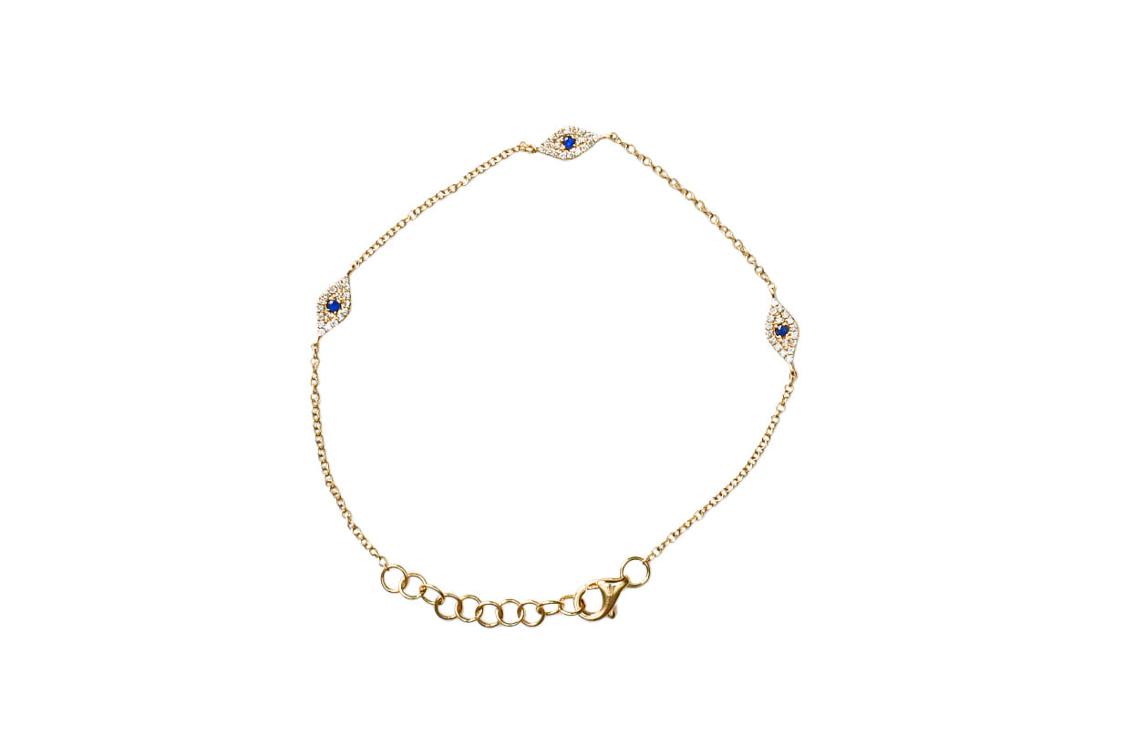 3 Evil Eye Bracelet in Yellow Gold