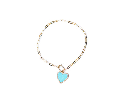 Diamond Outlined Turquoise Heart Bracelet