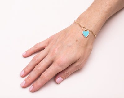 Diamond Outlined Turquoise Heart Bracelet